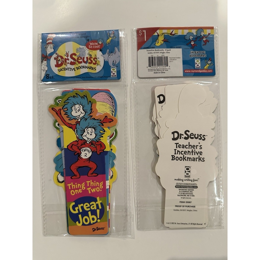 2017 Dr Seuss Incentive Bookmarks 8 Different Designs 2 packs of 8